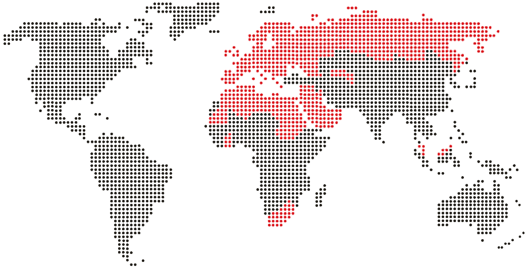 Dotted world map highlighting FUZE’s reach across Europe, the Middle East and Africa